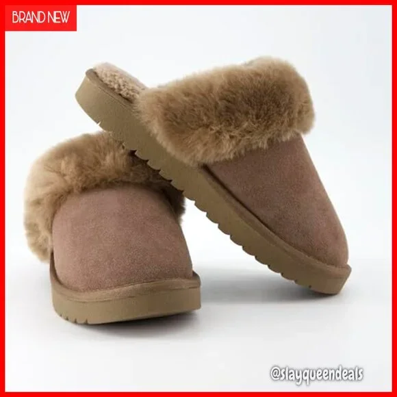 Women's Faux Fur Lined Mule Slippers Slip On Comfort Indoor Outdoor - Picture 5 of 7